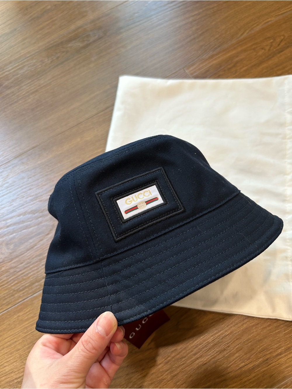 New Gucci Navy Blue Canvas Bucket Hat w/ Gucci Label
